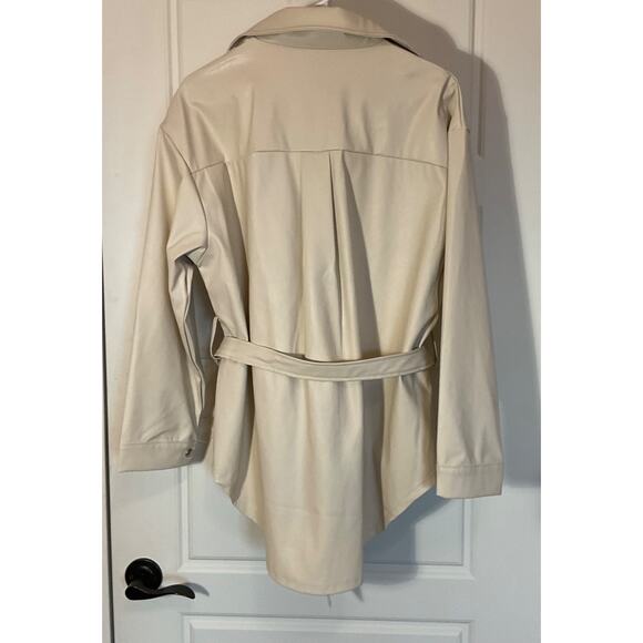 Shinestar Beige Belted Lightweight Utility Polyurethane High Low Jacket M - Picture 3 of 6